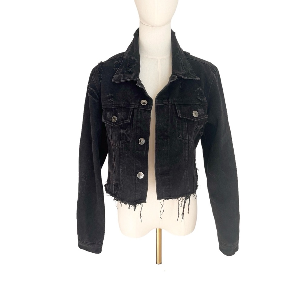 Ci Sono Jean Jacket Cropped Distressed Jeans Coat